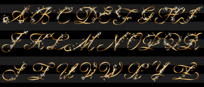 金色のリボンのアルファベット　大文字